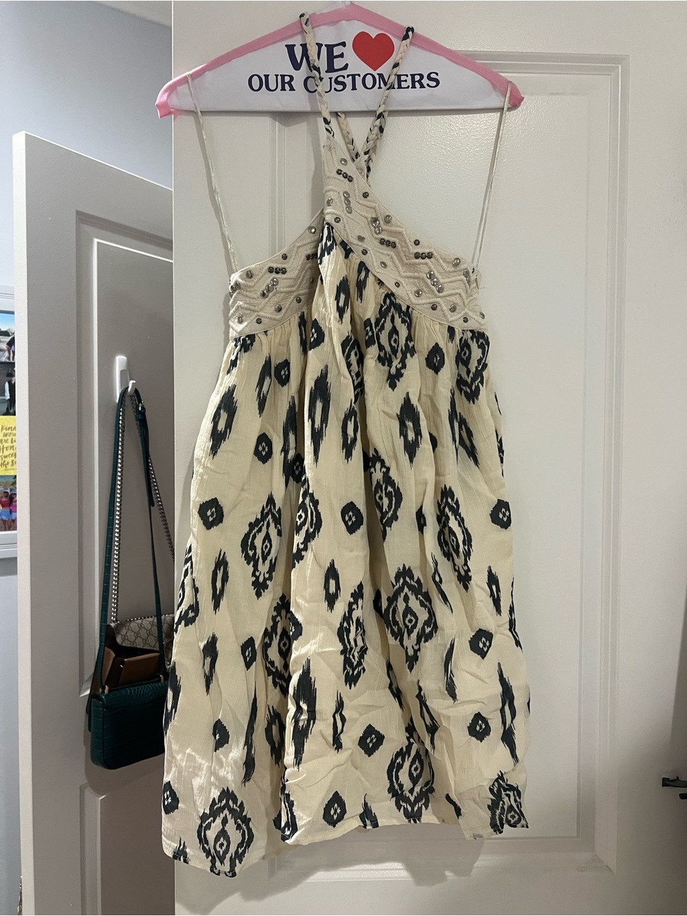 Zara Cream Mini Dress with Black Ikat Print